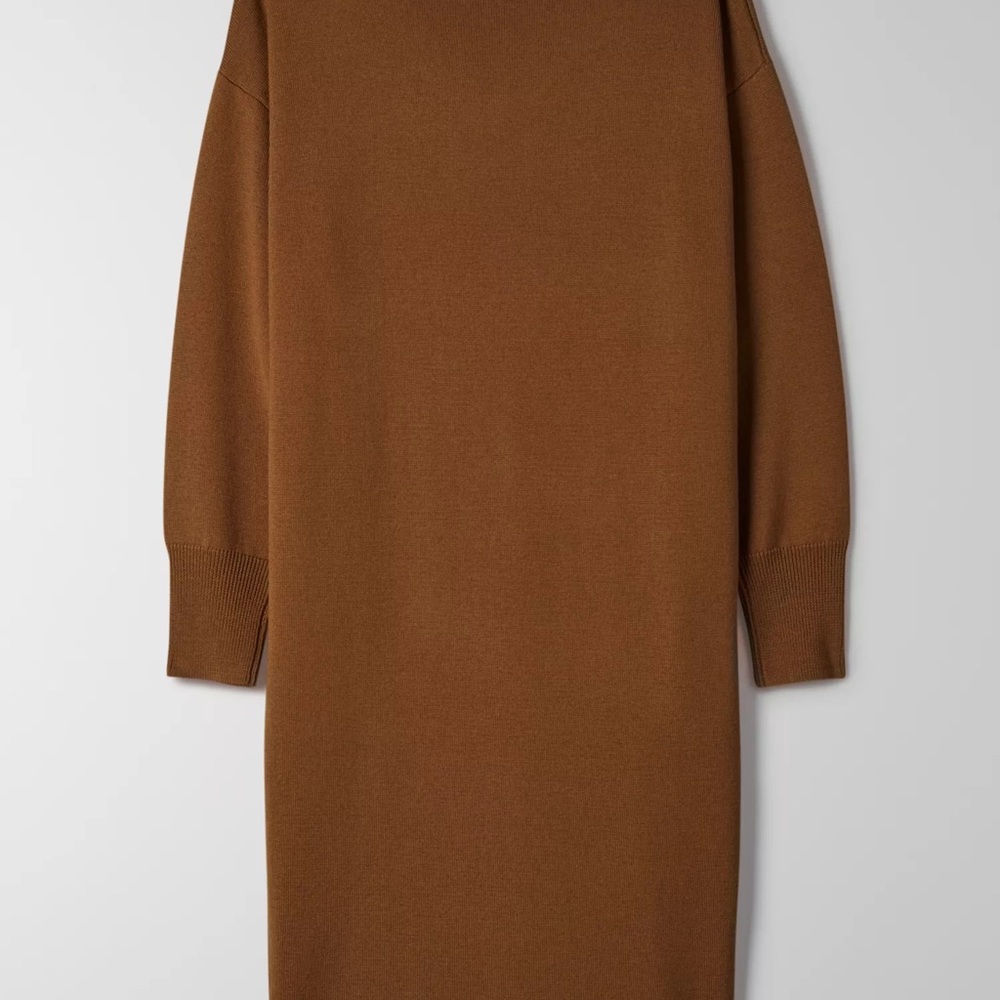 Aritzia Olive Brown V-Neck Long Sleeve Sweater Dress - Picture 4 of 8